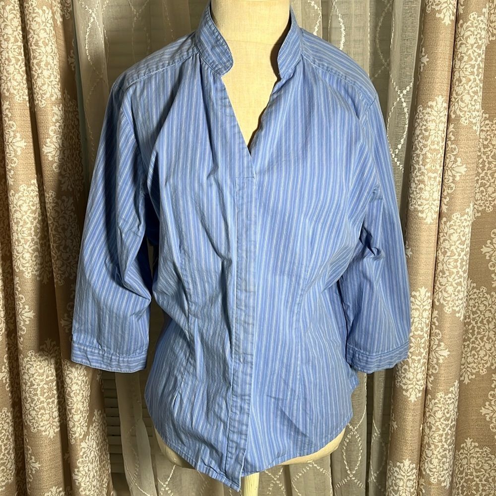 St. John's Bay Petites Blue & White Stripe 3/4 Sleeve Shirt XL Petite